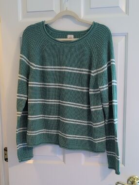 a new day Teal Green Crewneck Sweater with White Stripes